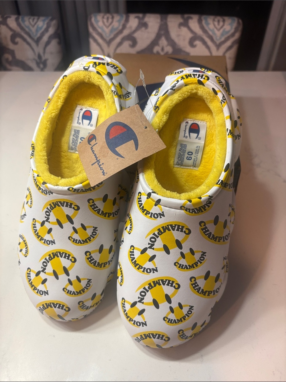 Champion Kids White Slip-On Shoes with Yellow Accent